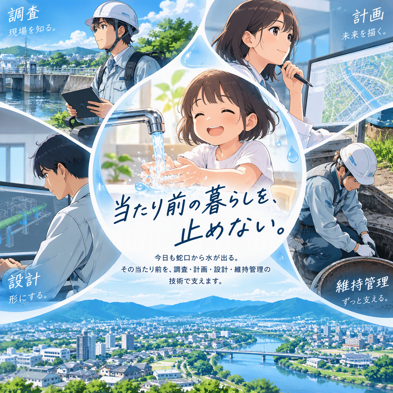 水源、都市、処理施設をつなぐ水循環のイメージ