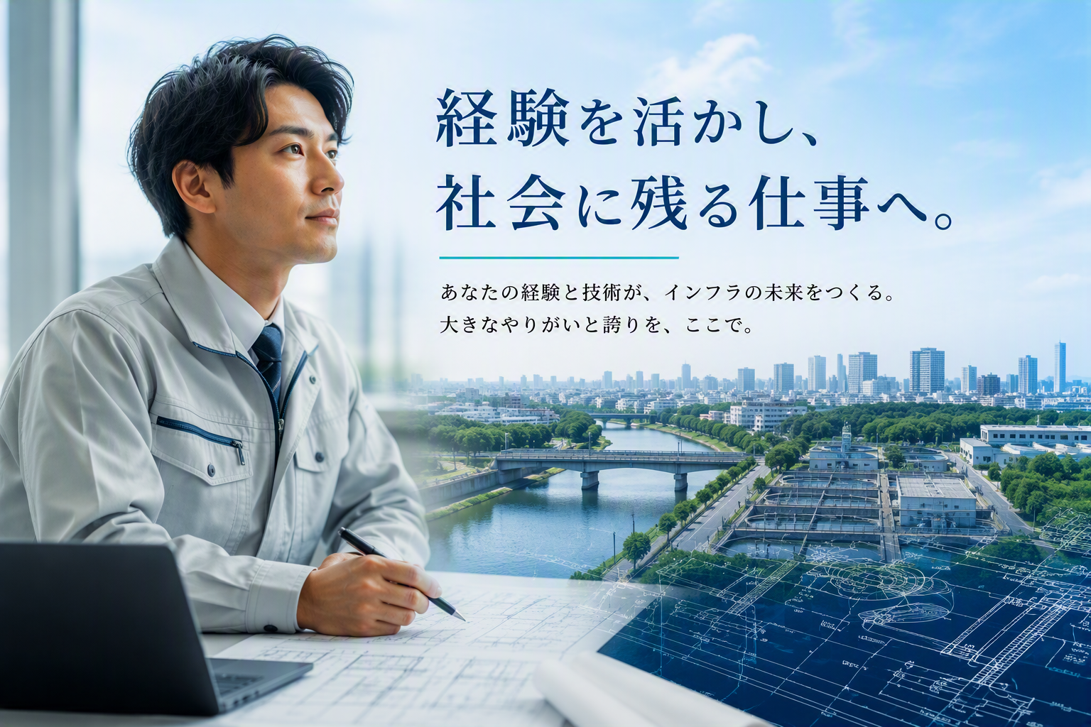 設計図を囲んで打ち合わせをする技術スタッフ